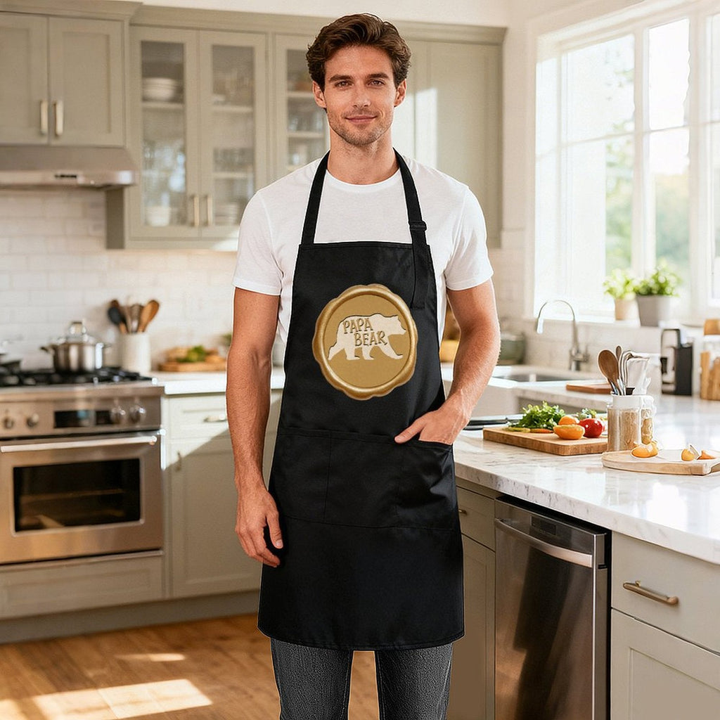Papa Bear Golden Seal Adult Waterproof Apron With Three Pockets