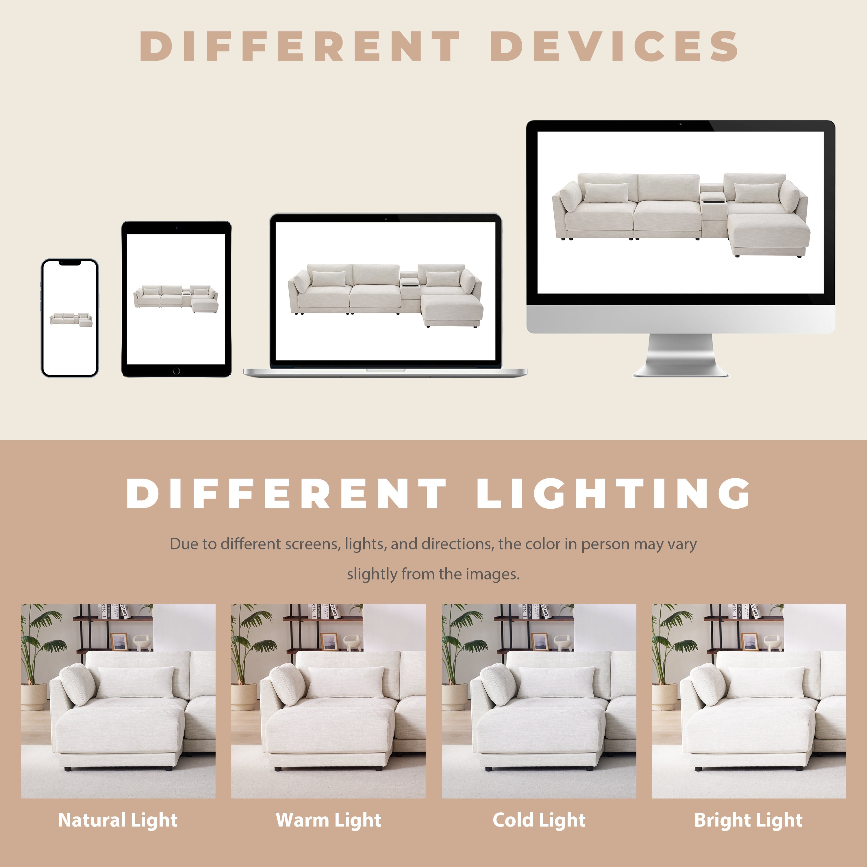 [VIDEO+NEW]124'' Modular Sectional Sofa with Storage Console and Movable Ottoman,33'' Wide Seat,4 Seat L Shaped Chenille Couch,Reversible Comfy Sofa with USB Charger for Living Room,Apartment,2 Colors