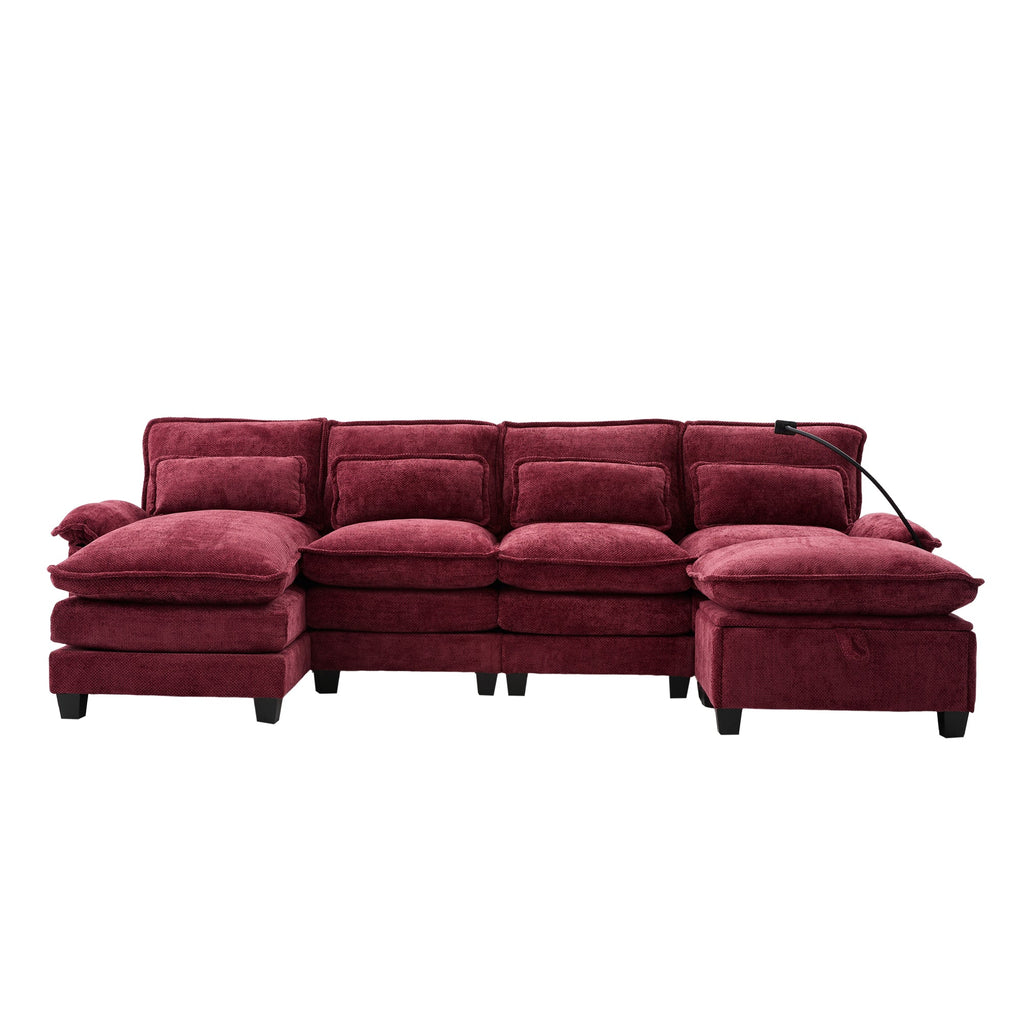 UNITED WE WIN 106' U Shape Sectional Sofa Cloud Couch for Living Room, Upholstery Comfy Modular Sofas, 4 Seat Chenille U-Shaped Sleeper Sofa with Chaise Lounge, Ottoman & Pillows