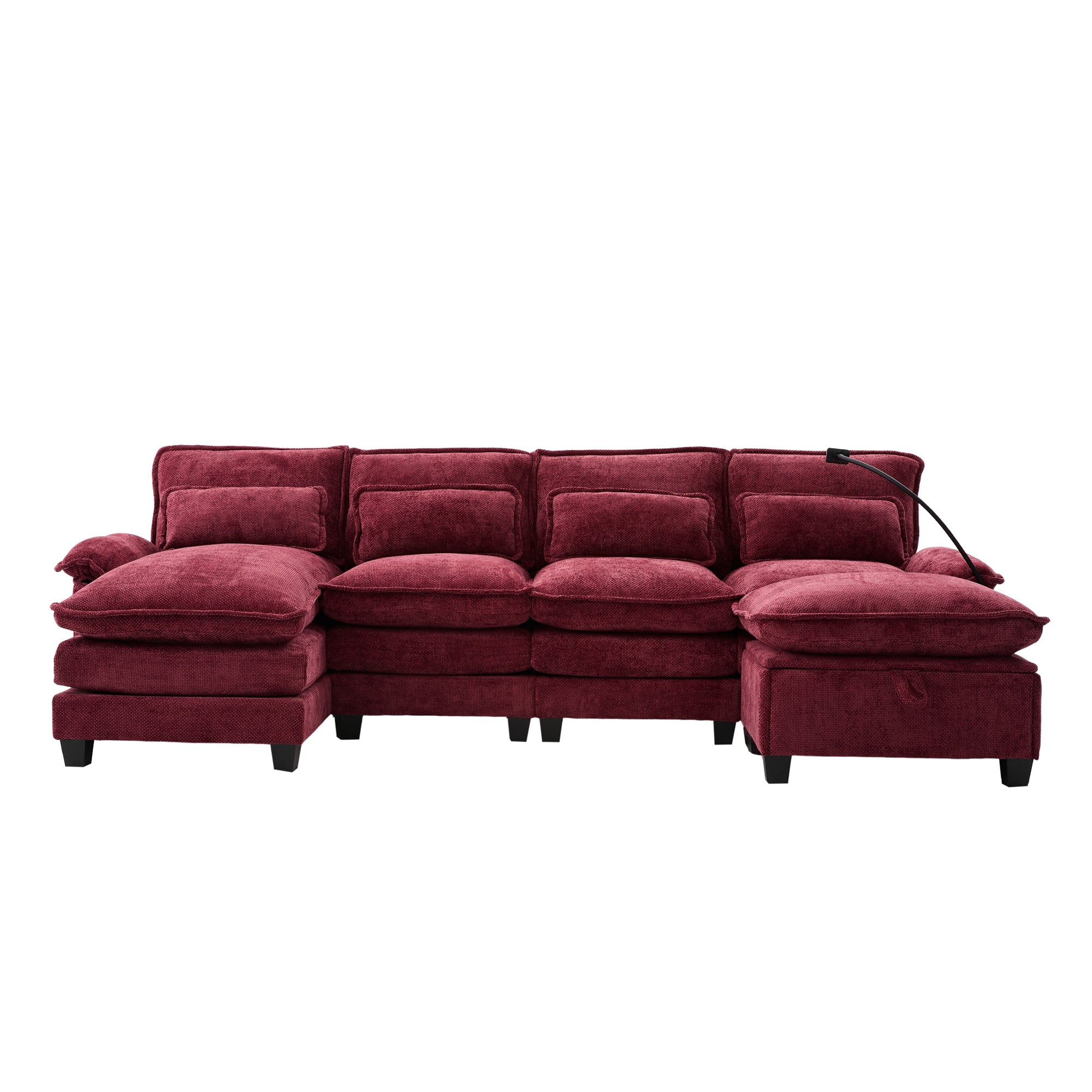 UNITED WE WIN 106' U Shape Sectional Sofa Cloud Couch for Living Room, Upholstery Comfy Modular Sofas, 4 Seat Chenille U-Shaped Sleeper Sofa with Chaise Lounge, Ottoman & Pillows