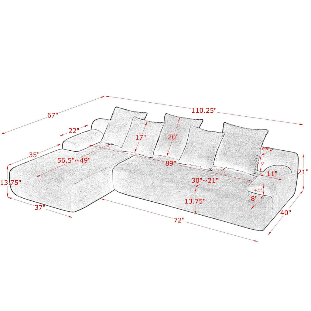110.25x67'' Modern Upholstered L-Shape Sectional Sofa Couch, Modular Compressed Sofa with Free Combination for Living Room Bedroom, Melange Velvet, Black
