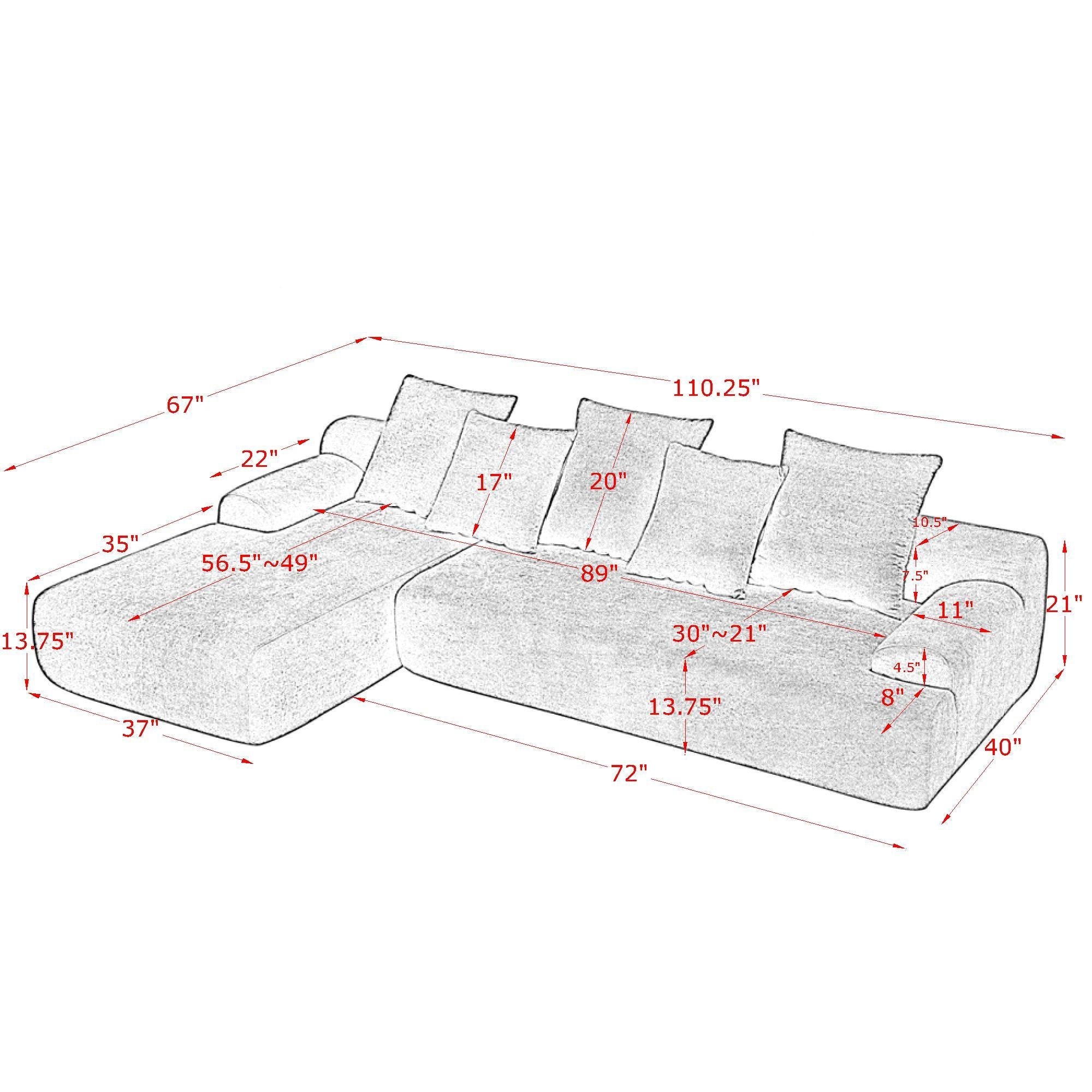 110.25x67'' Modern Upholstered L-Shape Sectional Sofa Couch, Modular Compressed Sofa with Free Combination for Living Room Bedroom, Melange Velvet, Black