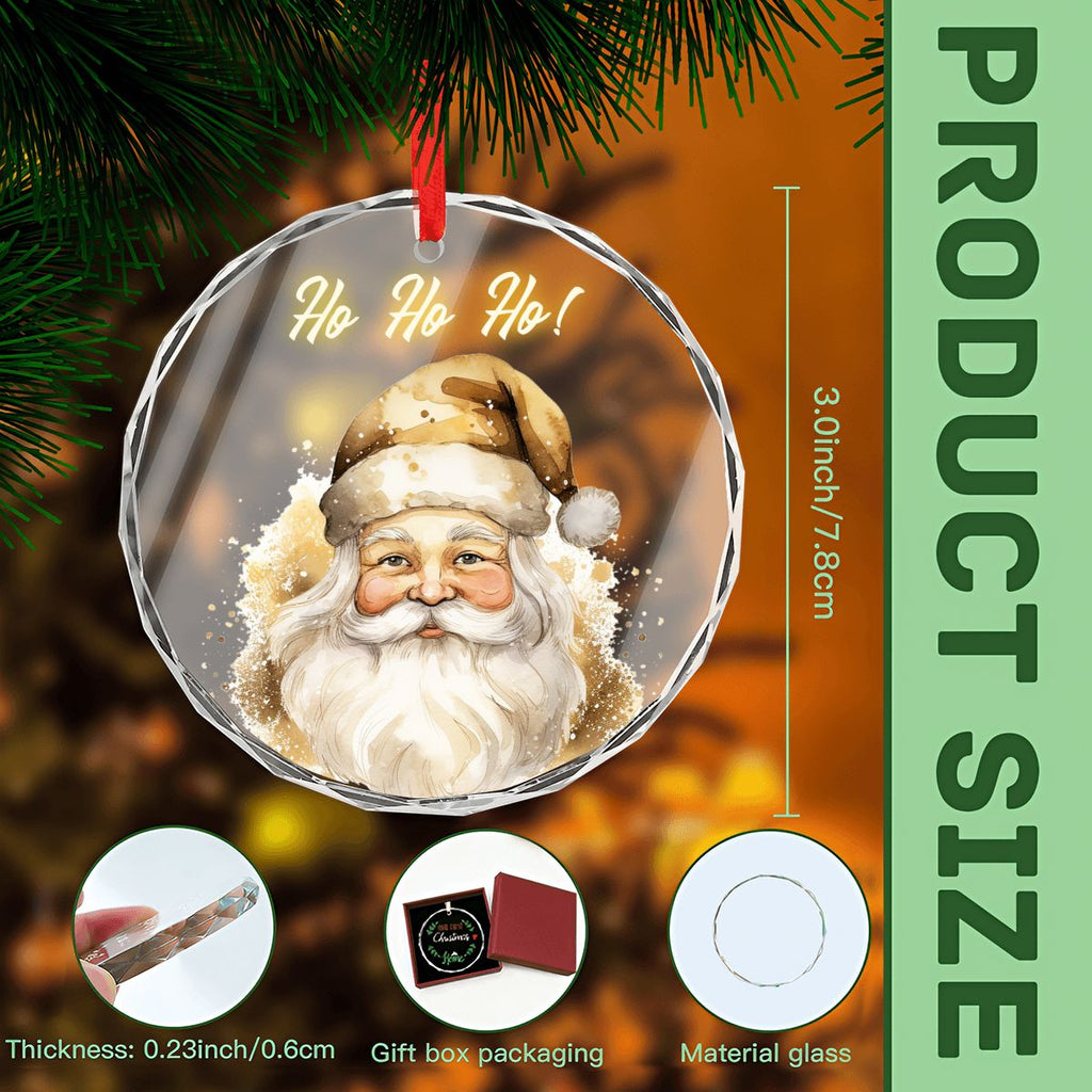 Ho Ho Ho! Golden Santa Claus Round Glass Christmas Ornament (Made in USA)