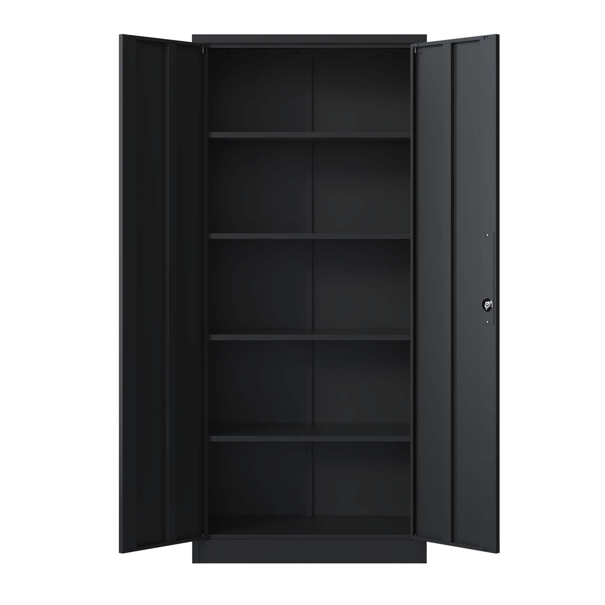 Heavy Metal 72'H Garage Storage Cabinet with Locking Doors, Black Steel, Adjustable Shelves