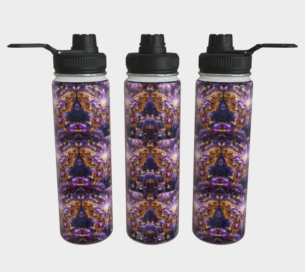 Crystal Purple Butterflies 24 oz Stainless Steel Water Bottle