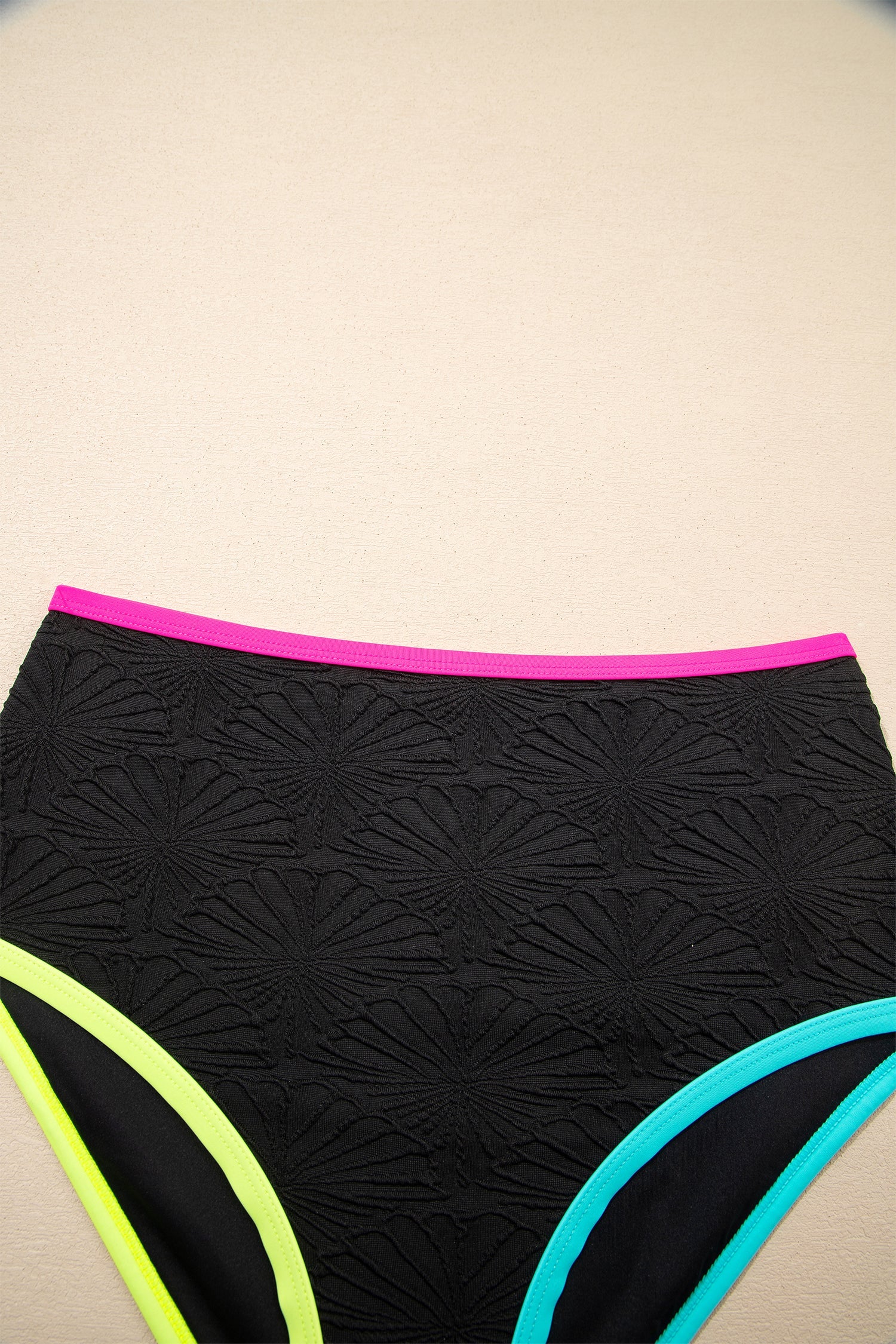 Floral Textured Neon Trim Crisscross Tankini Set