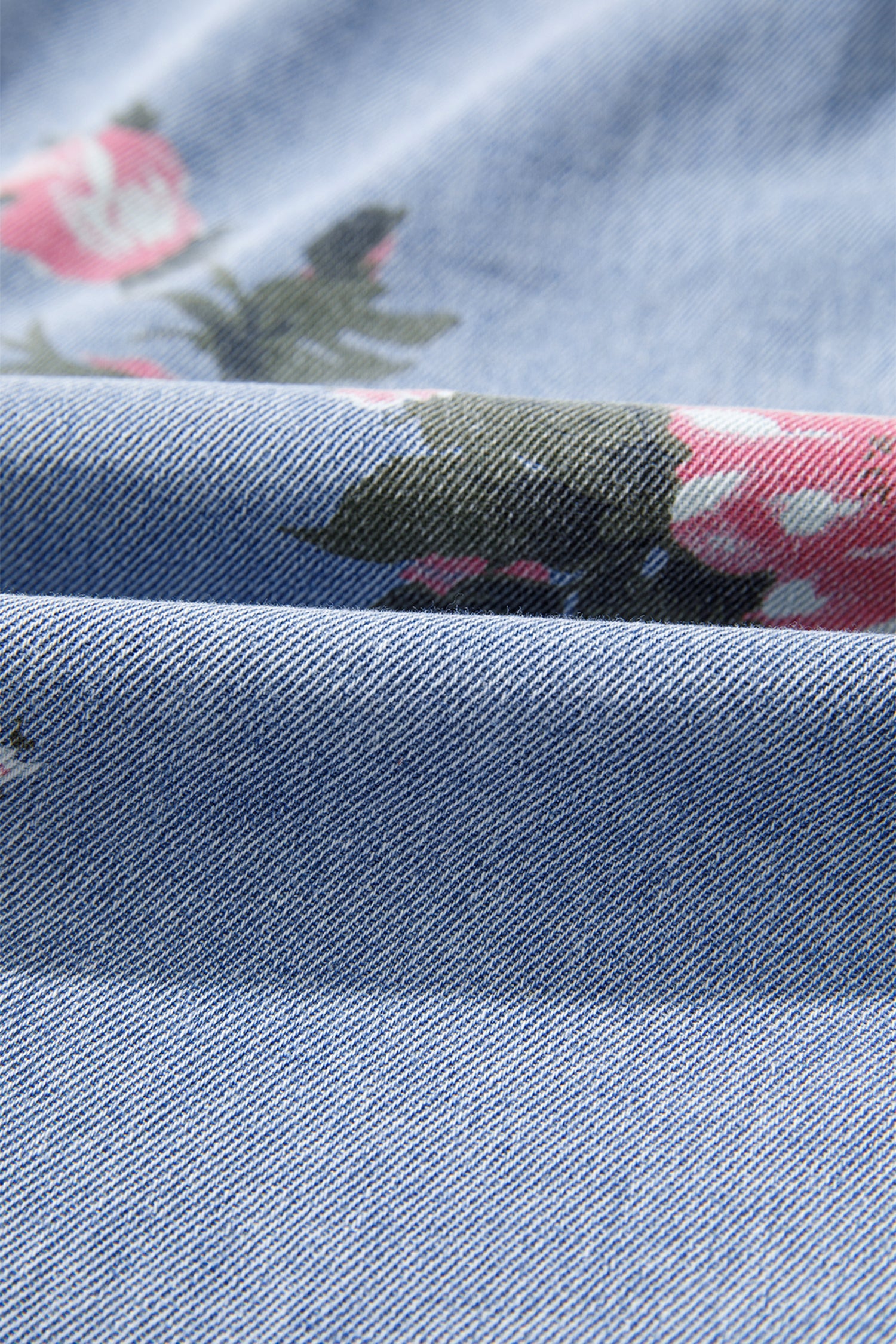 Floral Denim Cuffed Short Sleeve Buttoned Dress