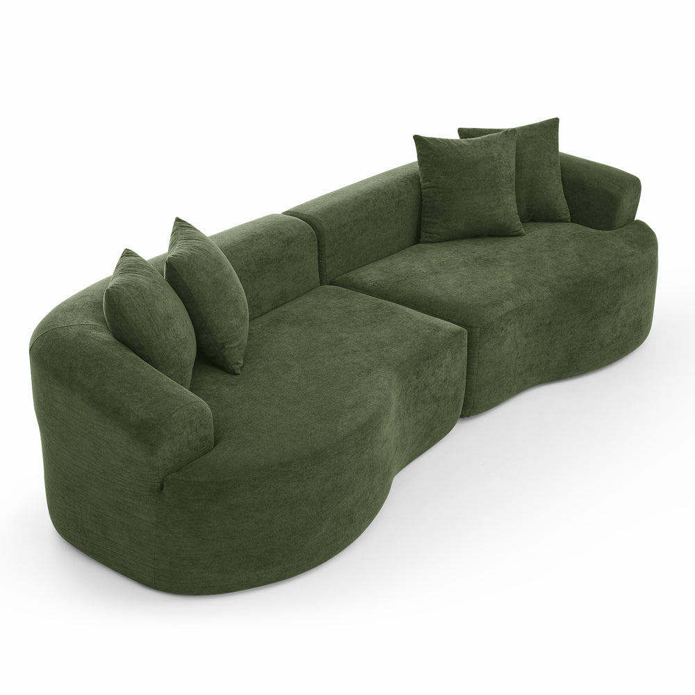 Modern Cloud 4-Seater Sectional Curved Sofa, Minimalist Compression Living Room Couch, No Assembly Needed, Chenille, Green