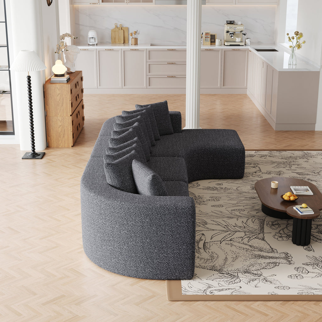 131.1-inch Chenille Sectional Sofa Set, Modern Cloud-Shaped Curved Sofa, Includes 10 Pillows, Living Room Fabric Corner Sofa, L-Shaped Modular Sofa (Right Chaise)