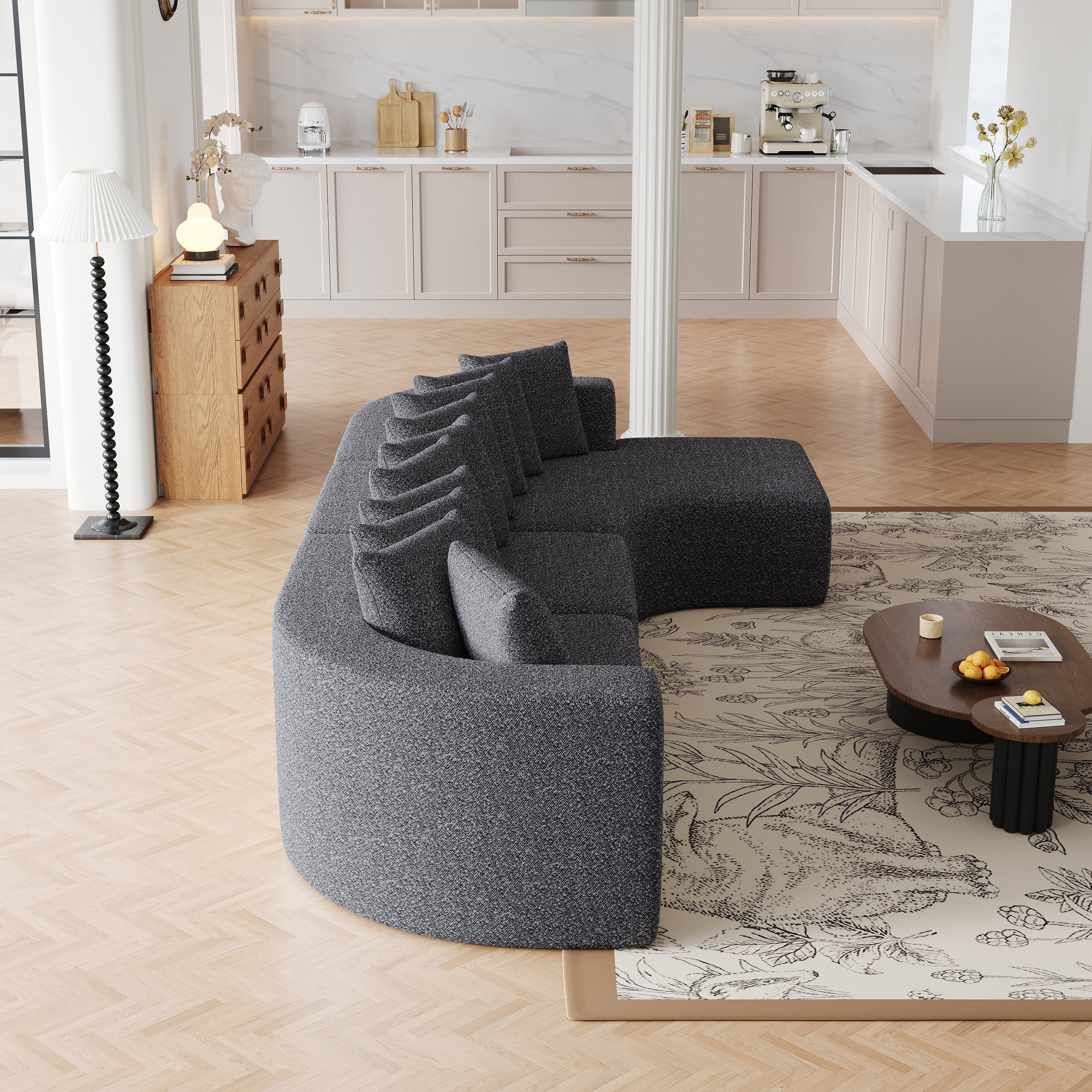 131.1-inch Chenille Sectional Sofa Set, Modern Cloud-Shaped Curved Sofa, Includes 10 Pillows, Living Room Fabric Corner Sofa, L-Shaped Modular Sofa (Right Chaise)