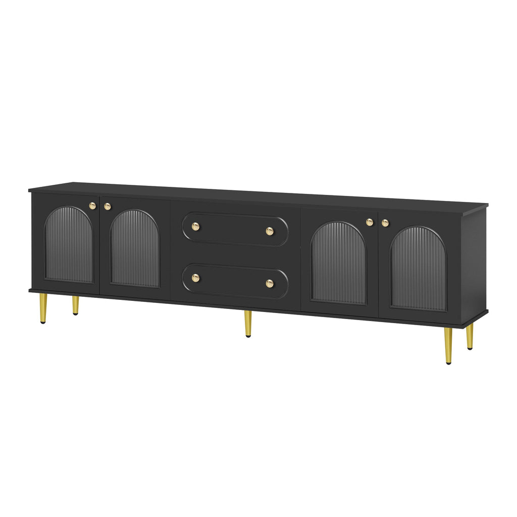 U-Can 78.7'' Modern TV Stand, TV Cabinet with Five Metal Legs and Metal Handles, 2 Drawers and 2 Cabinets with Fluted Glass Doors For Living room, Up to 80'' (Old SKU: SJ000122AAB)