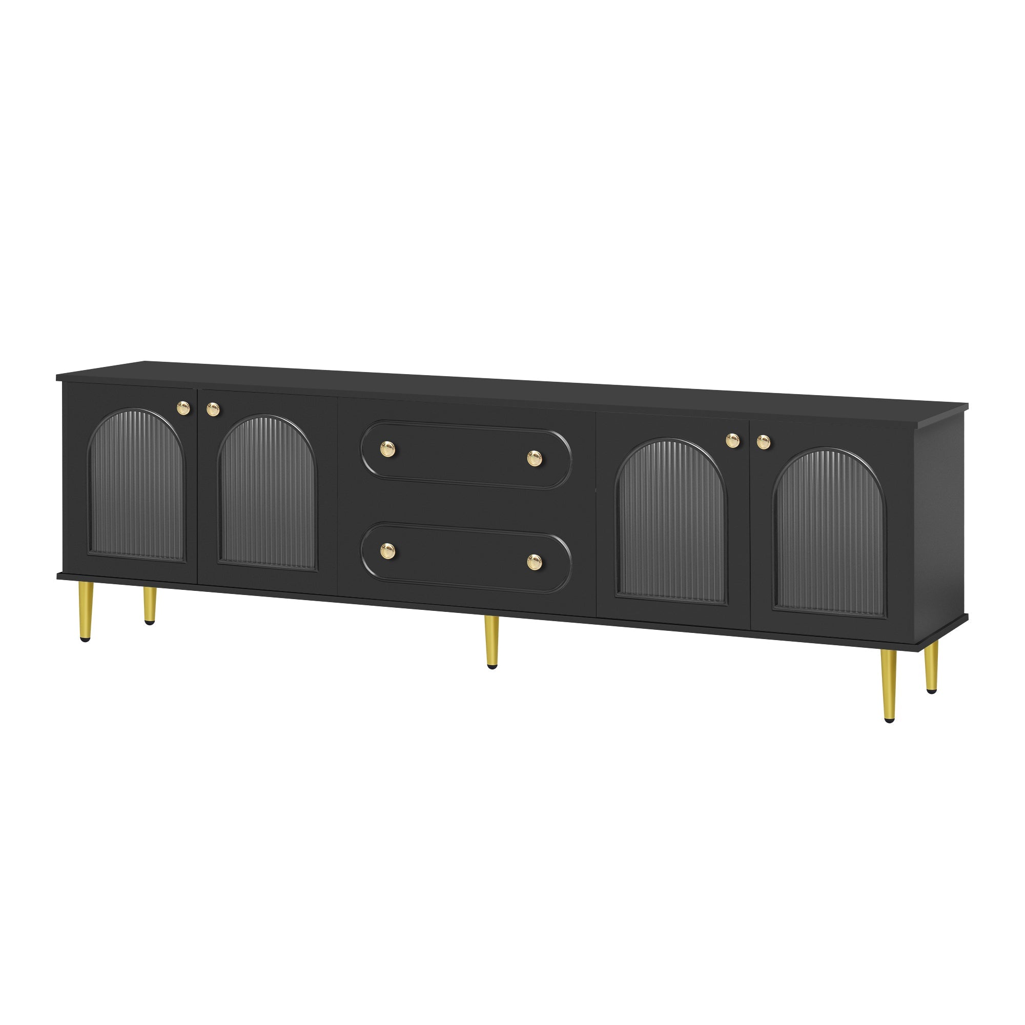 U-Can 78.7'' Modern TV Stand, TV Cabinet with Five Metal Legs and Metal Handles, 2 Drawers and 2 Cabinets with Fluted Glass Doors For Living room, Up to 80'' (Old SKU: SJ000122AAB)