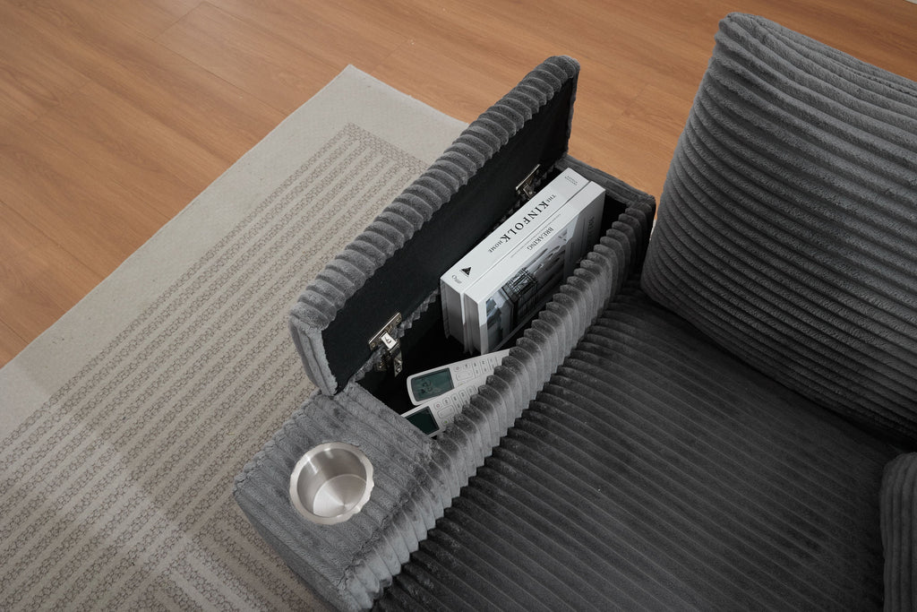 [VIDEO/New]Corduroy Upholstered Chaise Lounge Sofa with Handrail storage ,Movable ottoman,Cupholders,Detachable Cushions Deep Seat for Living Room Office,3 colour