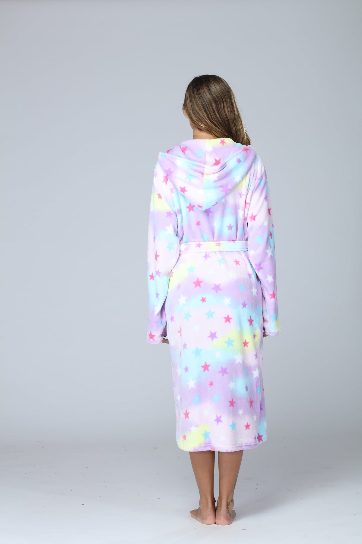 Ladies Tie Dye Long Fleece Bathrobe