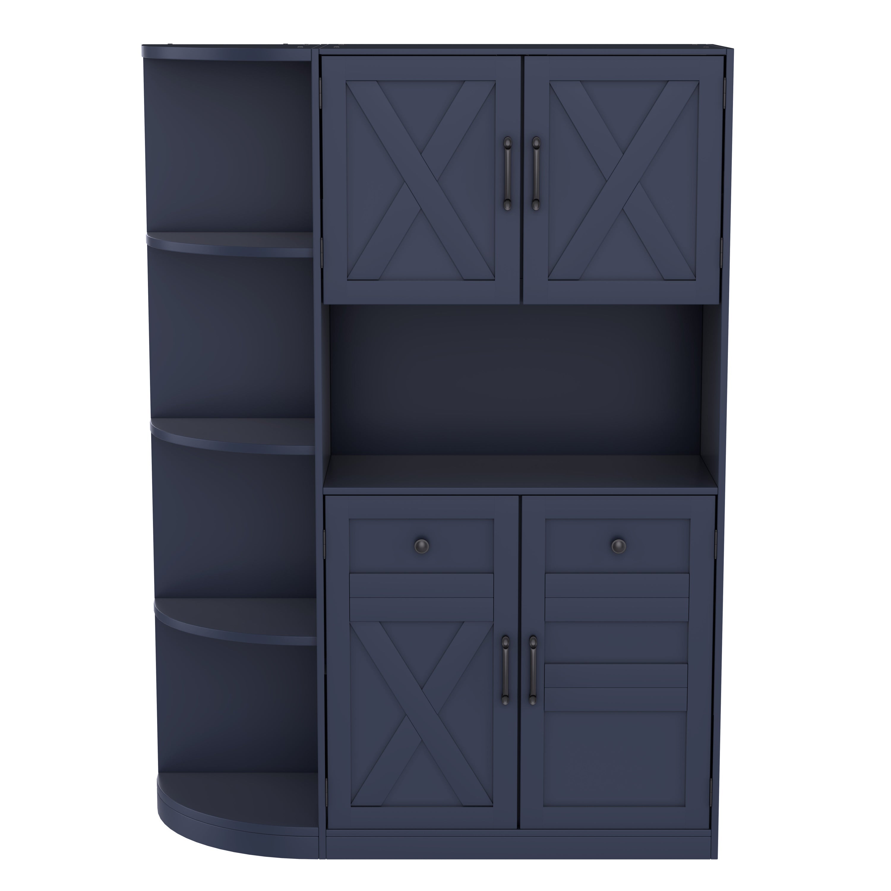 Multifunctional left-right combination hall cabinet (can be used separately) with storage and 4 hooks, storage cabinet/ hall tree 2 in 1 for living room, kitchen and hallway, antique blue