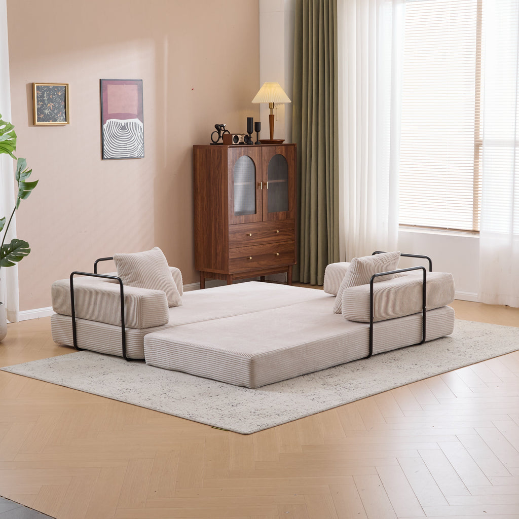 Floor Couch,Compression Sofa,Convertible Floor Sofa Bed-with Pillow Back Support Armrest,Comfy Futon Couch Lounge Sleeper Bed,Corduroy Fabric,for Living Room Bedroom (light grey)