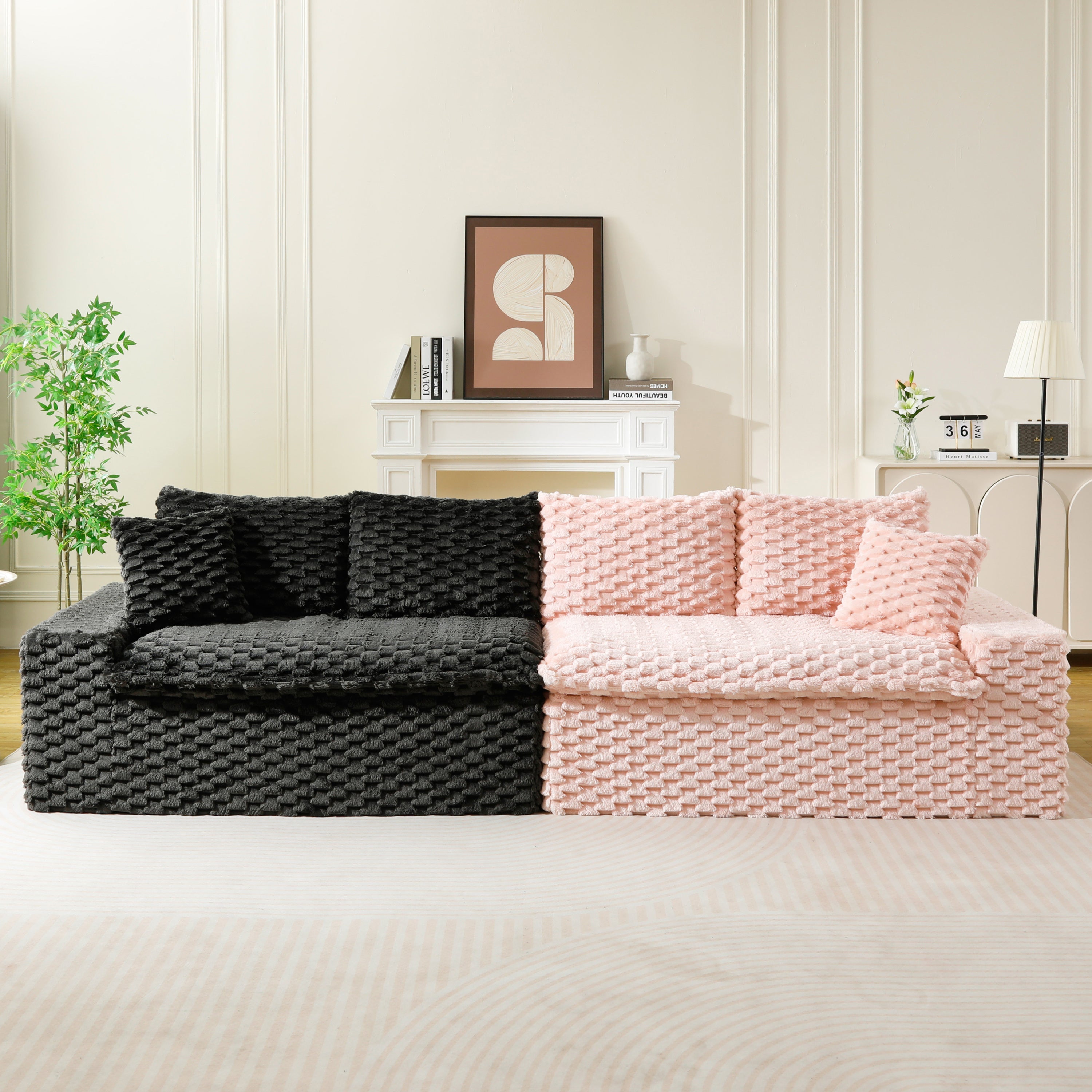 Luxury Color-Block Turtle Velvet Multifunctional Sofa - Arrangeable in Single Row, Side-by-Side or Facing Each Other, Stylish Living Room Furniture for Cozy Home Decor