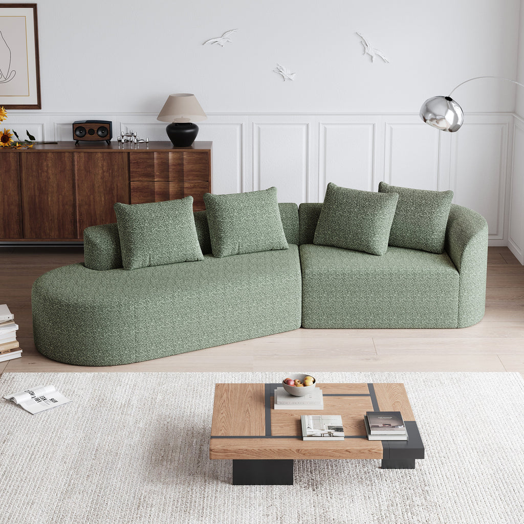 Modern Upholstered Oversized Sectional Sofa, 112-Inch Chenille 4-Seater Extra Deep & Wide Seat Curved Cloud Couch with 4 Throw Pillows, Free Combination Sofa Couch for Living Room,Bedroom