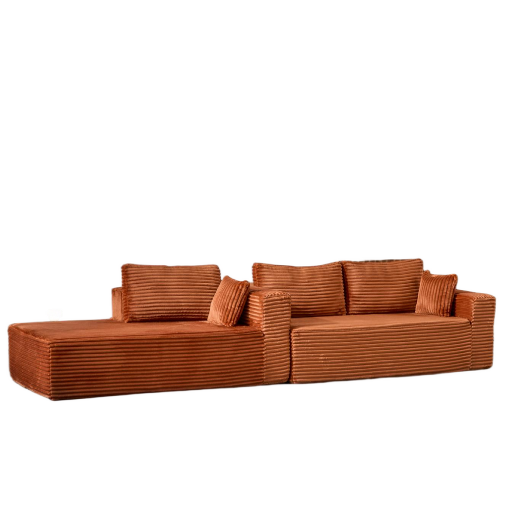 Compression Sectional Couch with Comfy Chaise, Boneless L Shape Sofa with Deep Seat, Minimalist Modular Couches Sleeper for Living Room Bedroom Apartment Lounge,corduroy,Brown