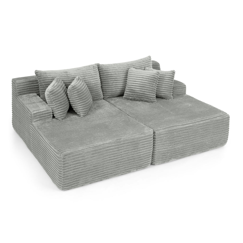Two-seater lazy sofa lounge chair,Compressed sofa no assembly required, made of velvet fabric, fluffy modern lounge chair, used for indoor living rooms and bedrooms-Gray