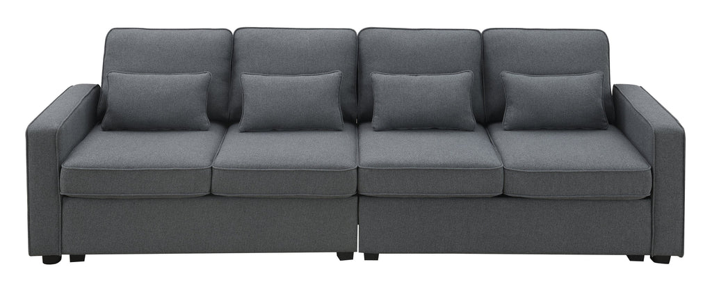 [VIDEO provided] [New] 104' 4-Seater Modern Linen Fabric Sofa with Armrest Pockets and 4 Pillows,Minimalist Style Couch for Living Room, Apartment, Office,3 Colors