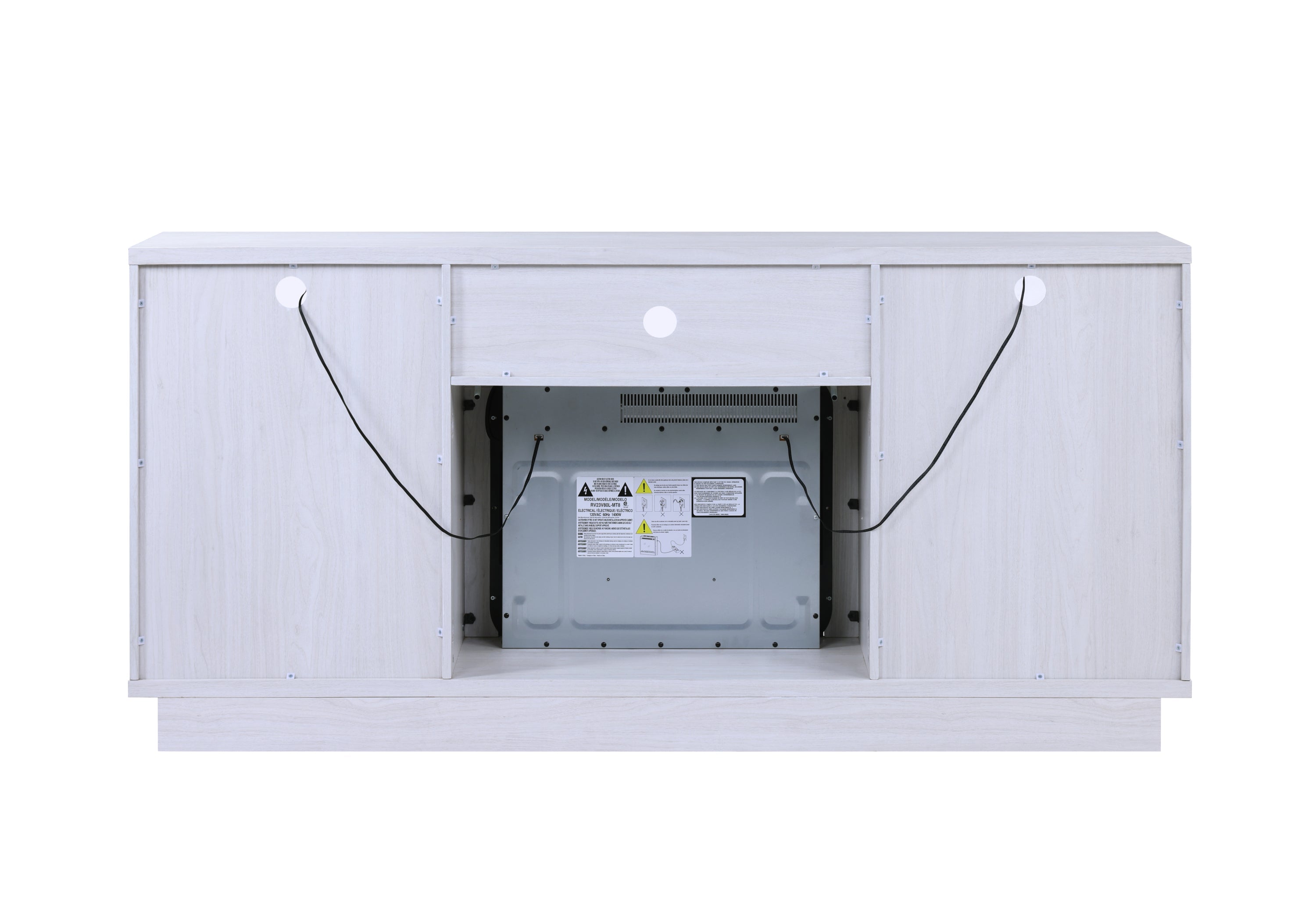 Ambrose 70'W White Walnut Finish Fireplace Console TV Stand with Heater, LED Light, Cabinets, Shelves