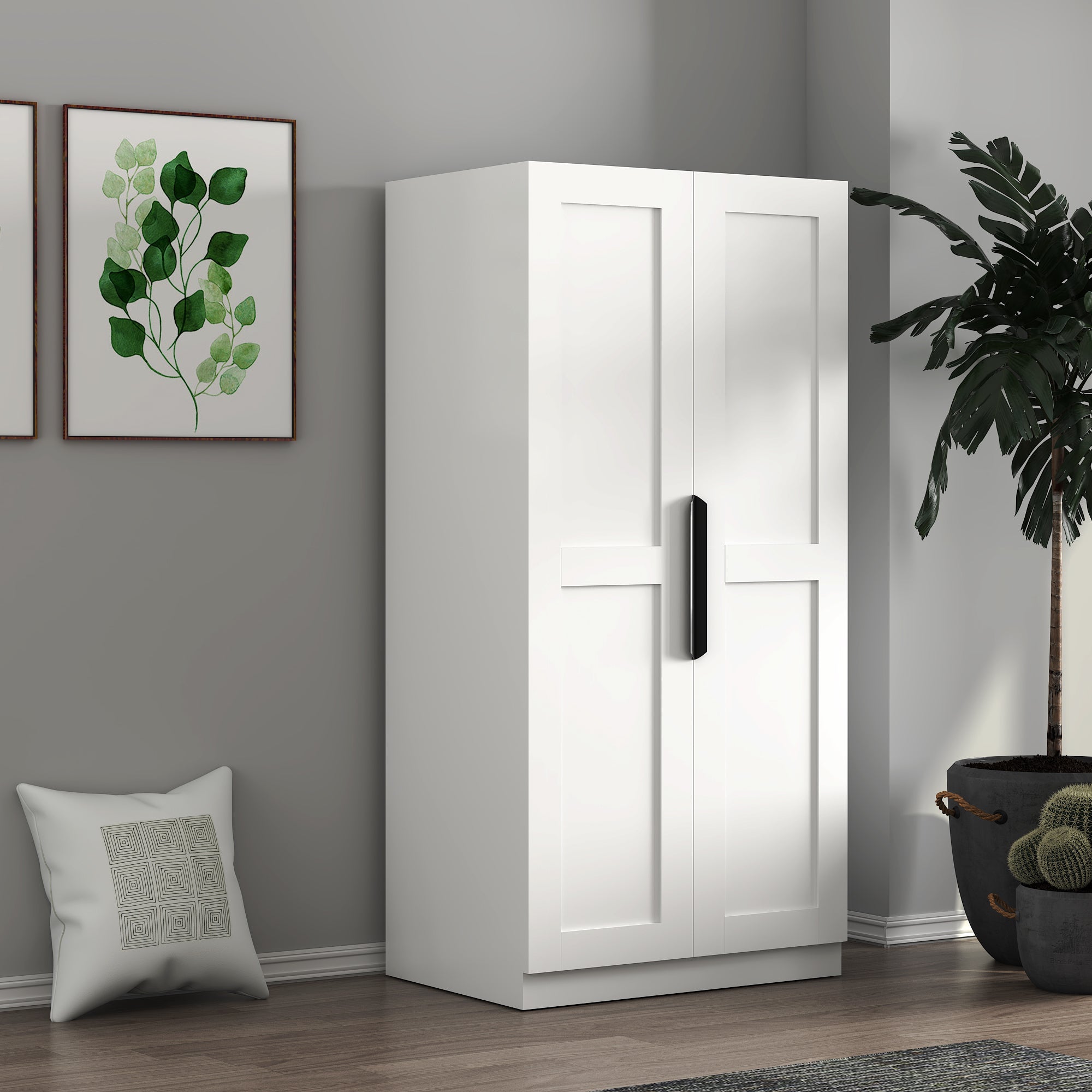 62.99in Kitchen Pantry Cabinet, White Freestanding Buffet Cupboards Sideboard with Doors &  Shelves, Kitchen Pantry Storage Cabinet for Kitchen, Living Room and Dinning Room