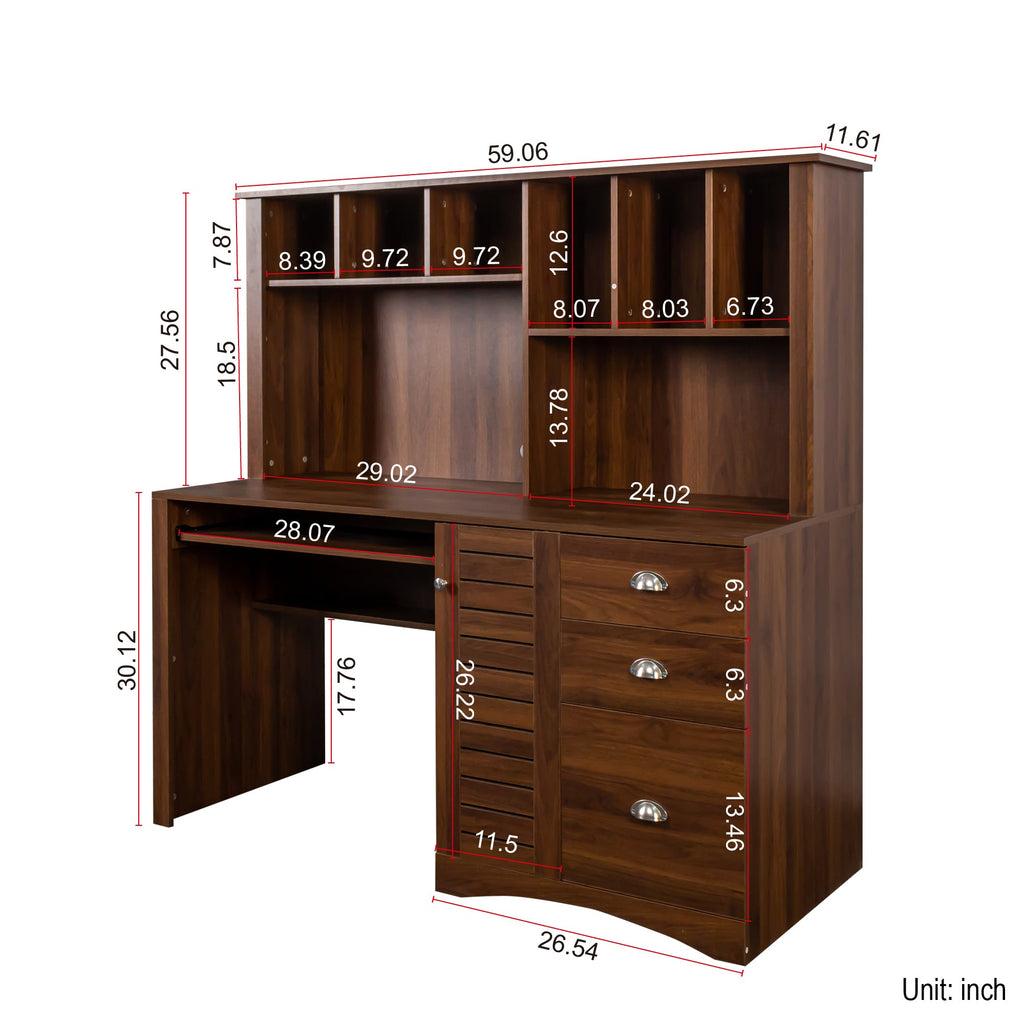 Home Office Computer Desk with Hutch, Antiqued White finish