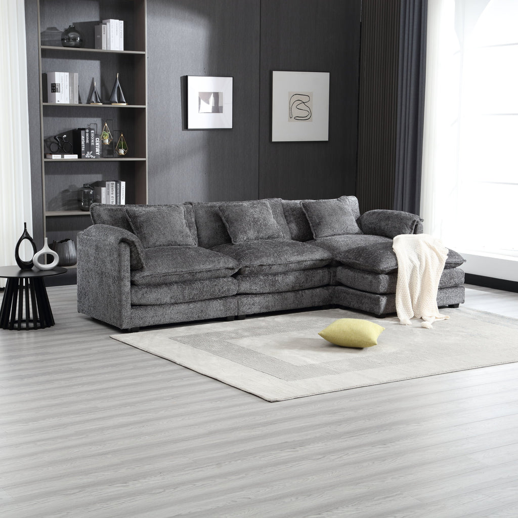 UNITED WE WIN 112' Oversized Sectional Sofa Cloud Couch for Living Room, Modern Chenille L Shaped Couch, Comfy Boucle Modular Sofa Sleeper with Moveable Ottoman & Memory Foam