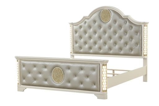 JASMINE Queen 4 Pc Unique LED Vanity Bedroom Set made with Wood in Beige(NJ INVENTORY)