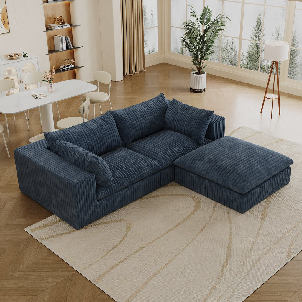 39.8' Cloud Sofa,Corduroy Fabric,Deep Seat Couches,Double-layer design,Removable  Cushion,No Assembly, DIY Combination for Living room, Bedroom,Conference room ,Apartment,Blue