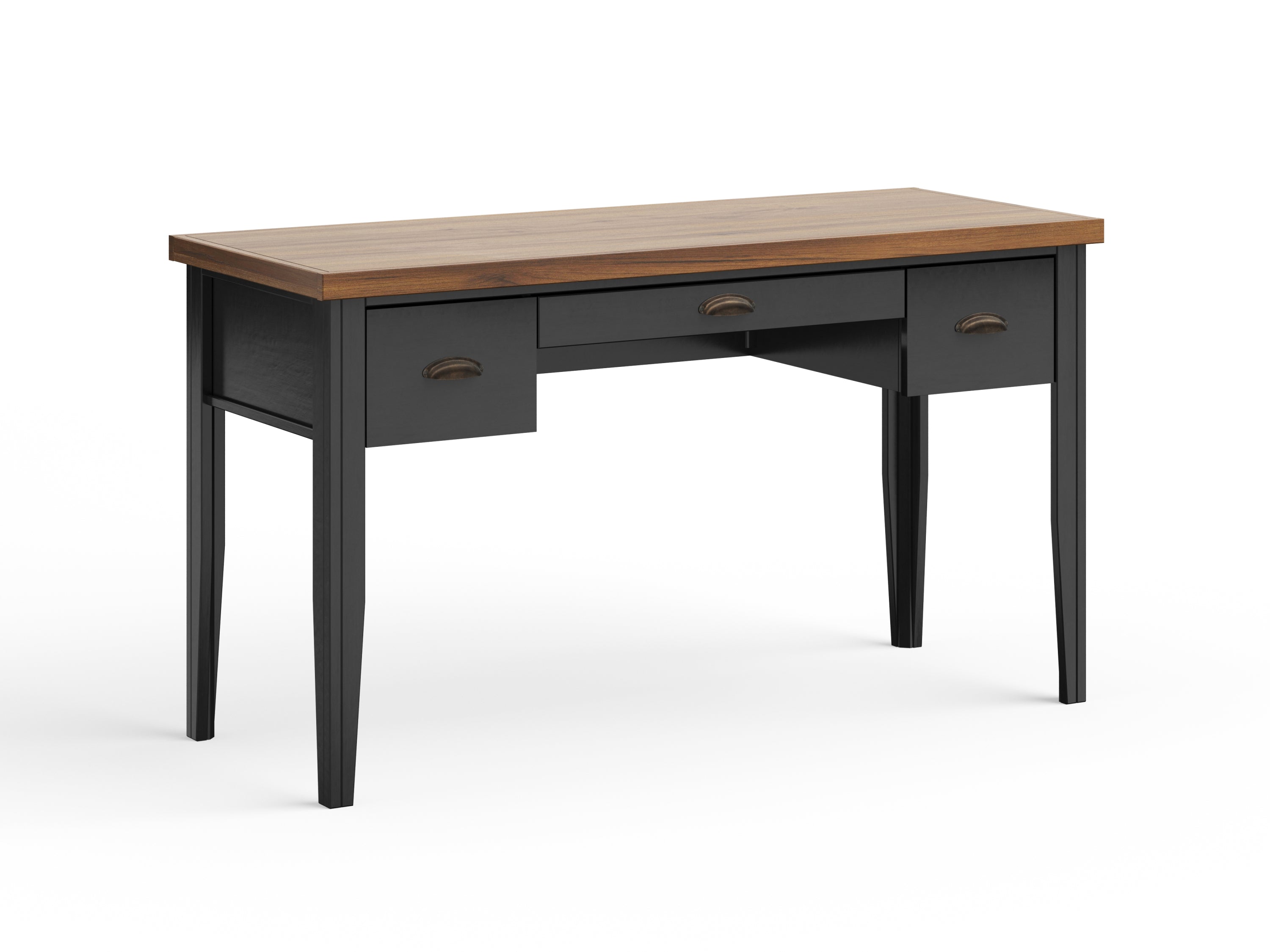 53 inch Writing Desk, No Assembly Required, Black and Whiskey Finish