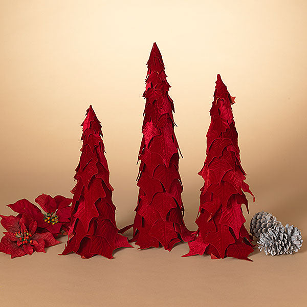 Holiday Velvet Poinsettia Trees - Set of 3