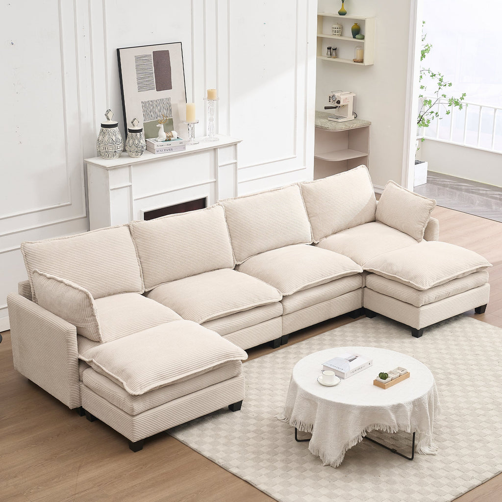 [VIDEO provided][New]Oversized Modular Sofa ,  Velvet Large U-Shaped Couch Comfy Upholstered 4-Seat Sofa with 2 Ottoman,2 Lumbar Pillow, Deep Seat Couch for Living Room
