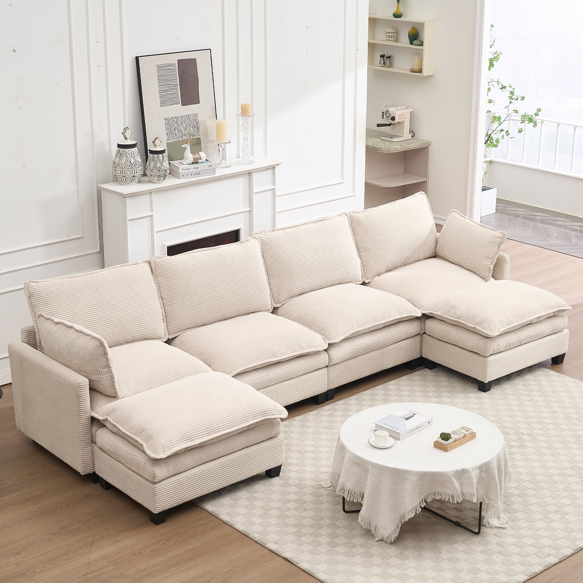 [VIDEO provided][New]Oversized Modular Sofa ,  Velvet Large U-Shaped Couch Comfy Upholstered 4-Seat Sofa with 2 Ottoman,2 Lumbar Pillow, Deep Seat Couch for Living Room