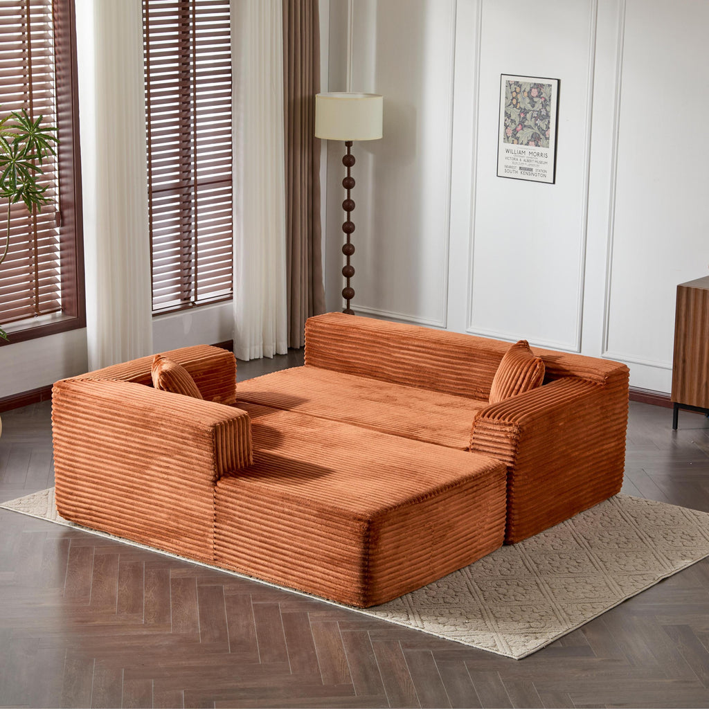 Compression Sectional Couch with Comfy Chaise, Boneless L Shape Sofa with Deep Seat, Minimalist Modular Couches Sleeper for Living Room Bedroom Apartment Lounge,corduroy,Brown