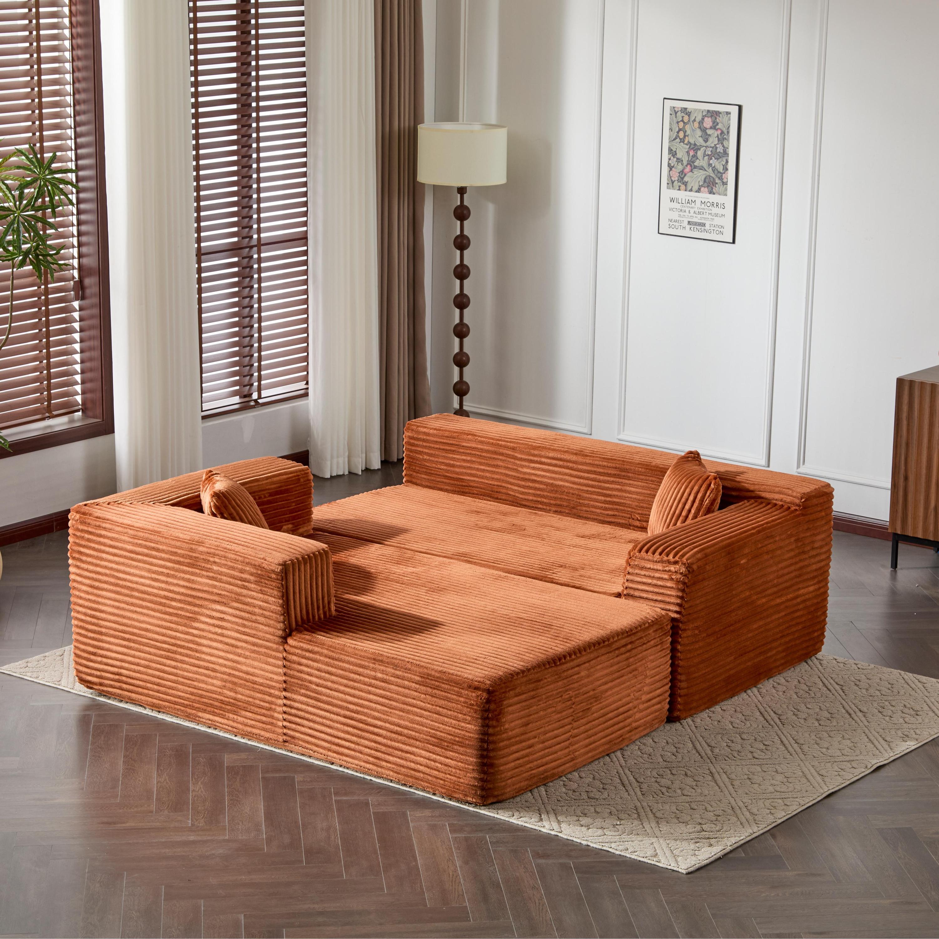 Compression Sectional Couch with Comfy Chaise, Boneless L Shape Sofa with Deep Seat, Minimalist Modular Couches Sleeper for Living Room Bedroom Apartment Lounge,corduroy,Brown