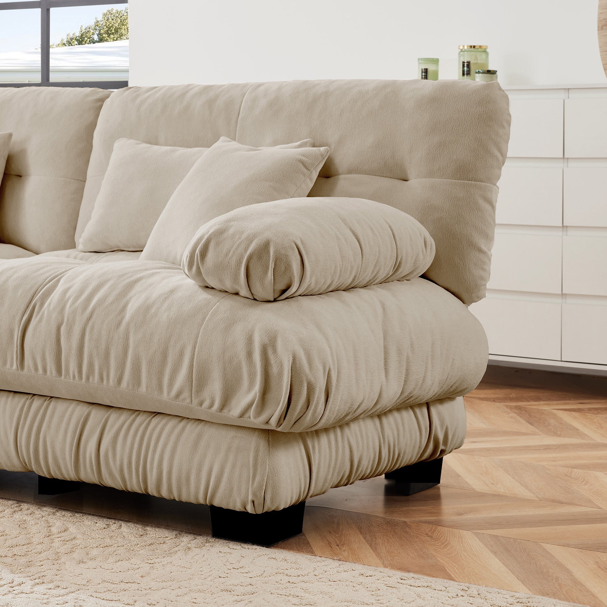 Luxury Modular Sectional Sofa Couch,Oversized L Shaped Cloud Couch for Living Room,Deep Seat Sofa Couch with Convertible Ottoman,Chenille Light coffee