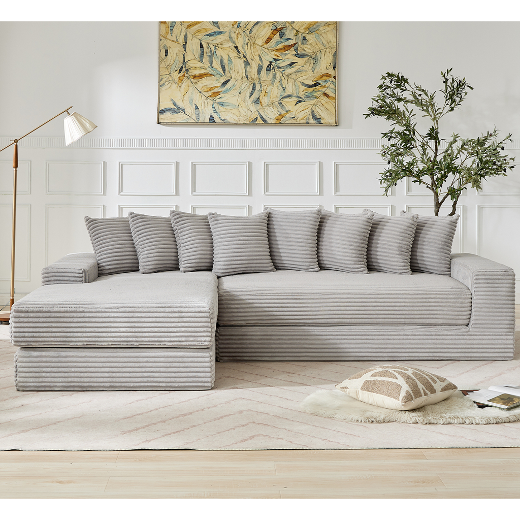 [NEW ARRIVED] [VIDEO PROVIDED]   Oversize Cloud Couch, L-Shape Sofa, Convertible Floor Sleeper Sofa Bed,  No Assembly ,Eight pillows,3-in-1,Side Pocket,(Left Facing Sofa),3 Seat,Corduroy,Light Gray