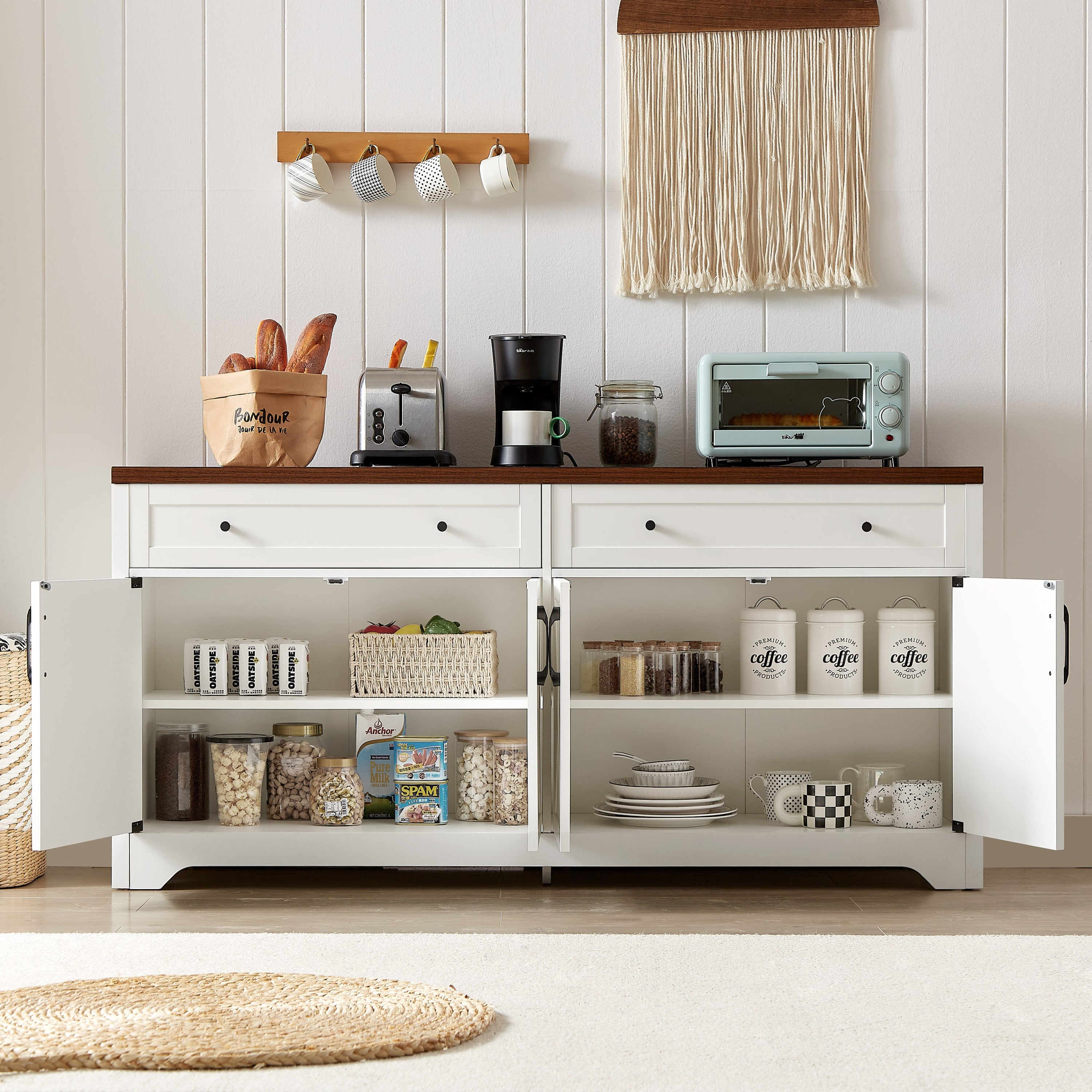 61 inch TV stand for living room, multifunctional combination TV stand, large capacity storage cabinet, can be used in living room, bedroom, office area,61.3''L x 15''W x 29.8''H