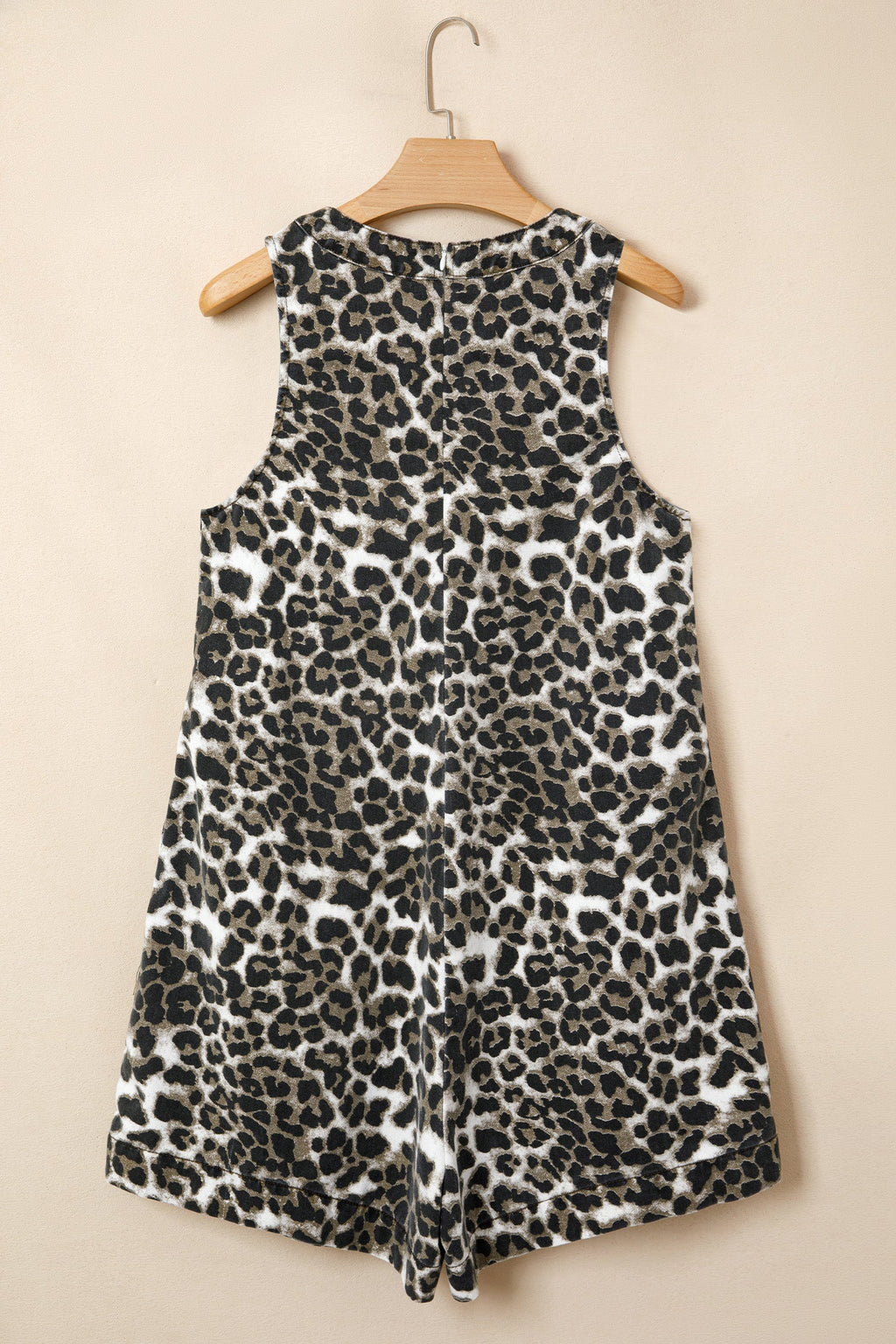 Leopard Denim Pleated Sleeveless Romper