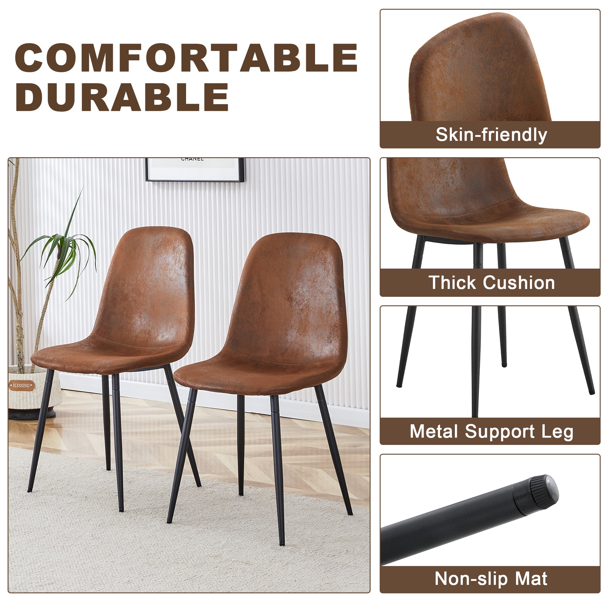 1 table and 6 chairs set.63'x35.4x30' Rectangular Transprant Tempered glass Dining Tabletop with Wood color MDF OC shaped bracket.Paired with 6 brown technology fabric dining chairs.W1151S02013