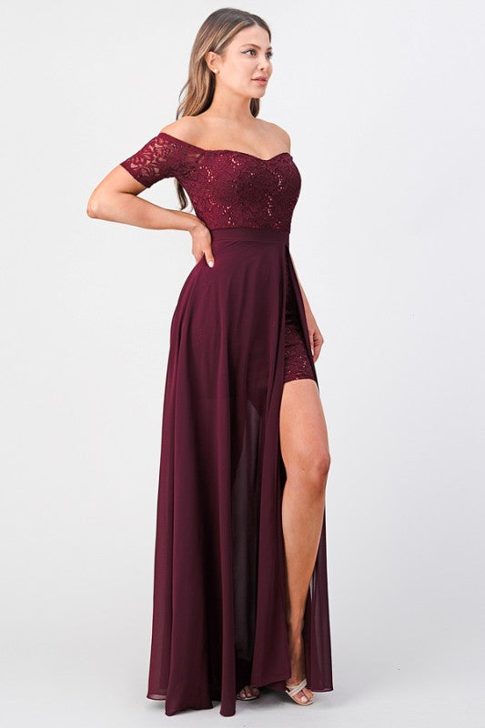 Off the shoulder sequin lace dress