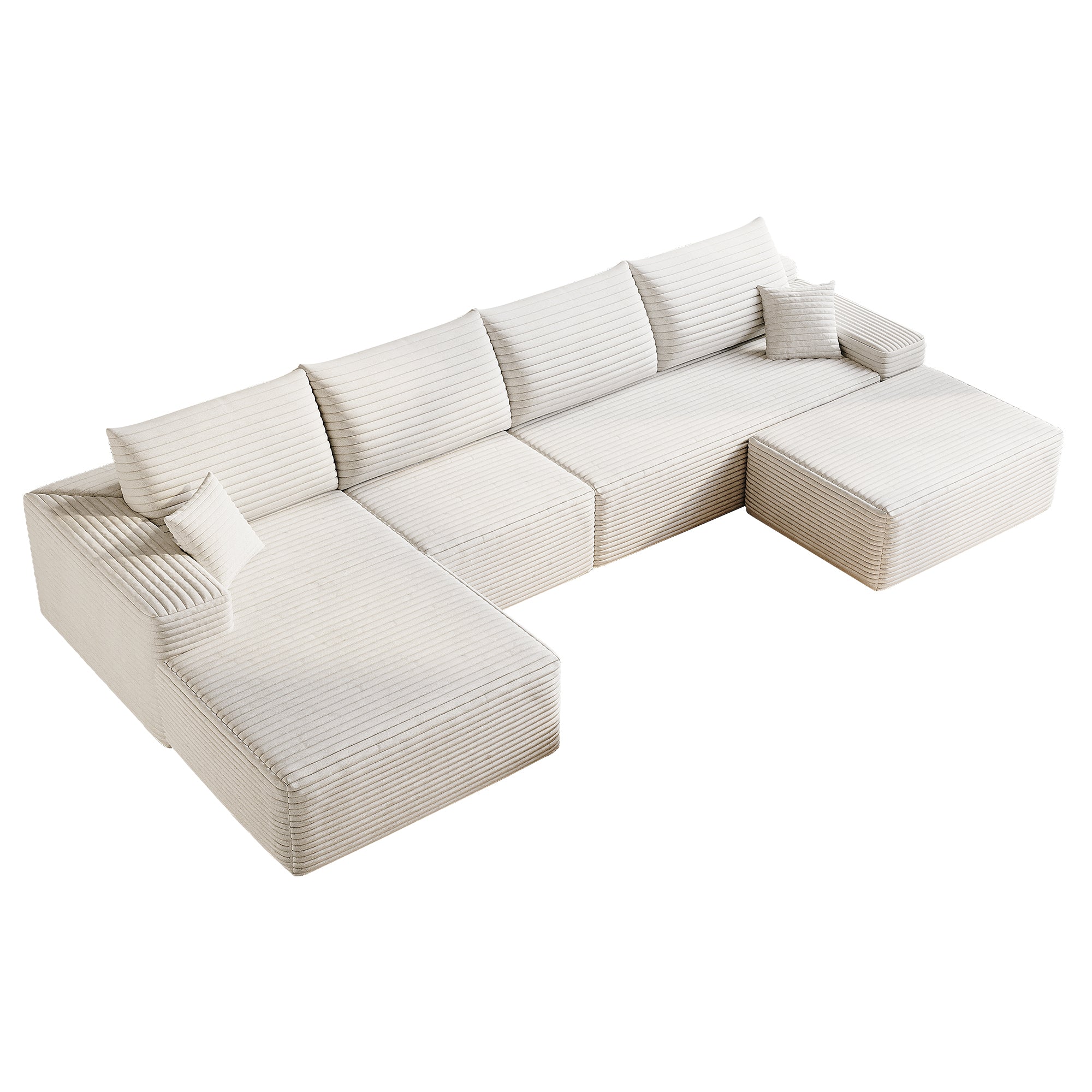 135' Cloud Sectional Sofa with 1 Ottoman,Modern Minimalist Upholstered Couches, Comfort U Shaped Sofa for Living Room,Deep Seat Corner Couch,No Assembly Required,Black (Plush Corduroy Fabric),White