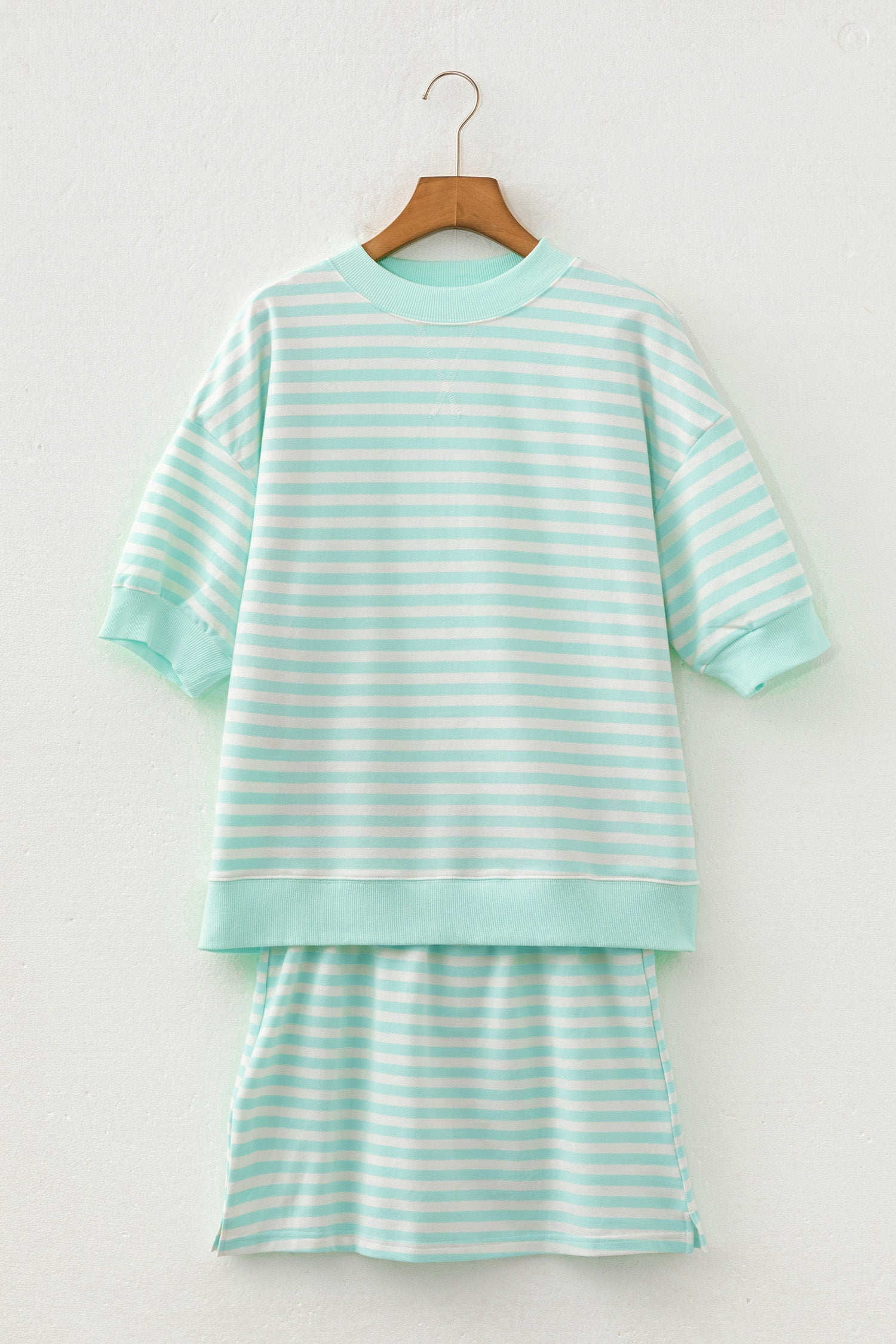 Stripe Colorblock Trim 3/4 Sleeve Top & Mini Skort Sets