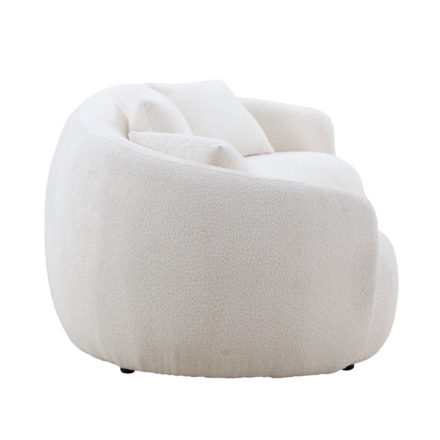 Mid Century Modern Curved Living Room Sofa, 4-Seat Boucle Fabric Couch for Bedroom, Office, Apartment, off white(beige and white)