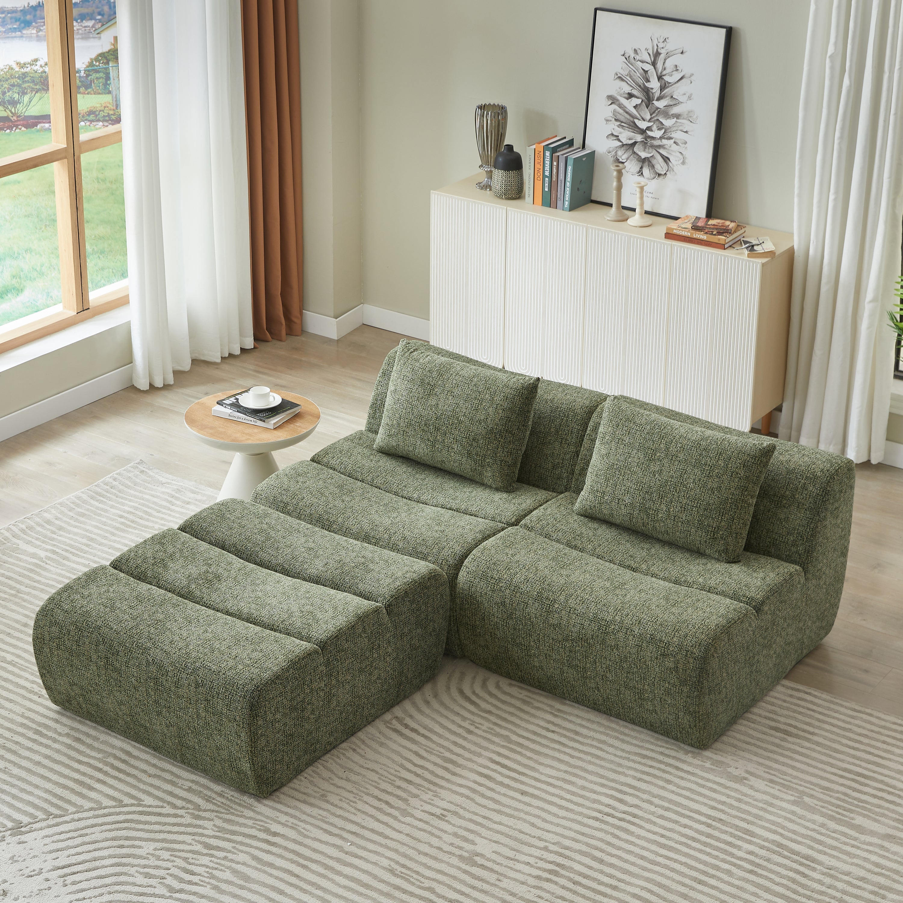 Oversized 3 Seater Compressed Sofa with Chenille Fabric, No Assembly, Space-Saving for Living Room, Apartment
