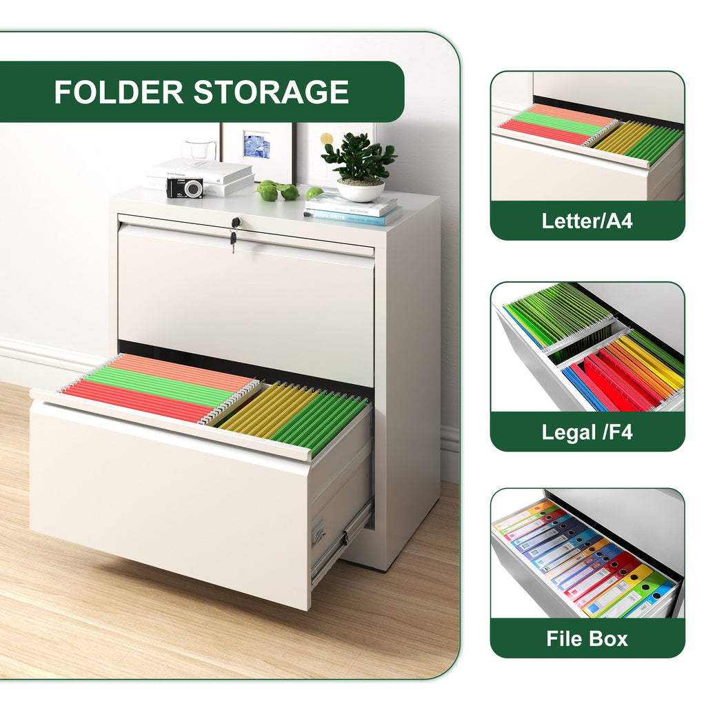 Premium 2 Drawer Metal Lateral File Cabinet with Lock, White Steel Filing Cabinet for Home Office