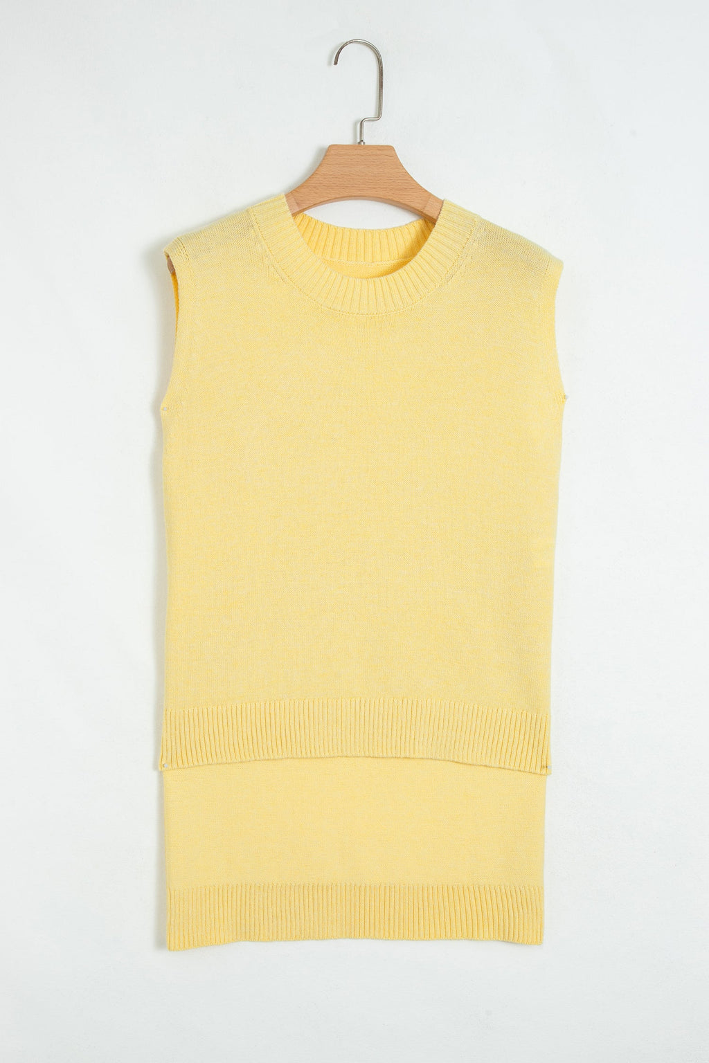 Solid Side Slit Sleeveless Sweater Top