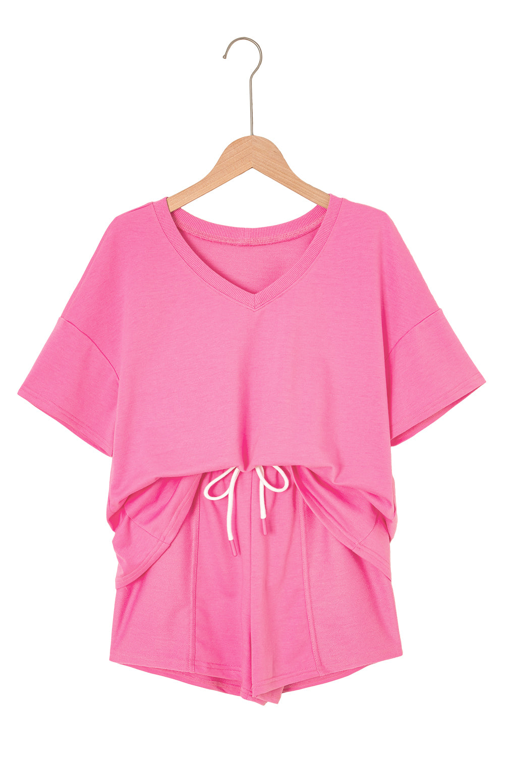 Women's V-neck Drop Shoulder Tee and Drawstring Shorts Set